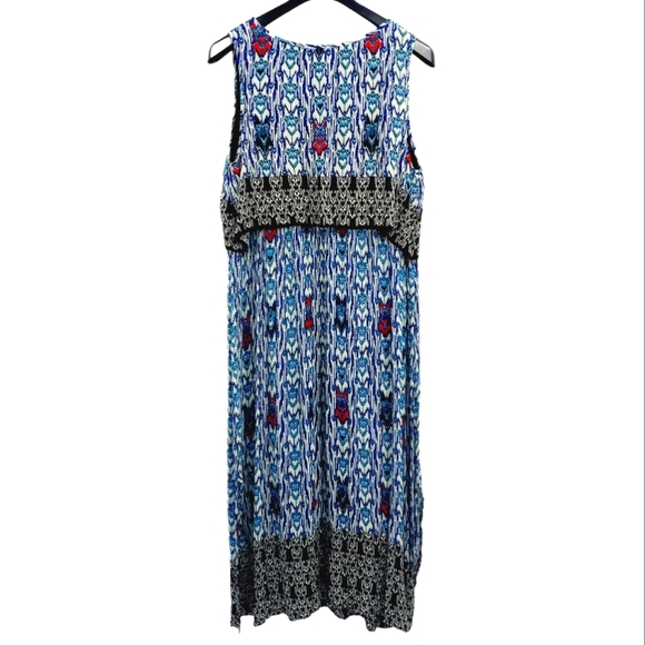 BILA Boho Ikat Print Creped Fabric Overlay Bodice Sleeveless Maxi Dress XL - Picture 8 of 13